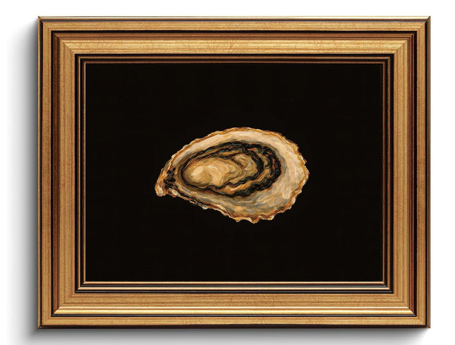 Vintage Gold Framed Oyster Wall Art Coastal Moody Kitchen Decor 8x10in