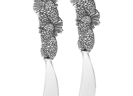 Wine Things Pinecone Cheese Spreader Set, Zinc Alloy Butter Spreaders with Decorative Handles for Cheese, Cream, and Dips, Silver, 5.5 Inch, Set of 2