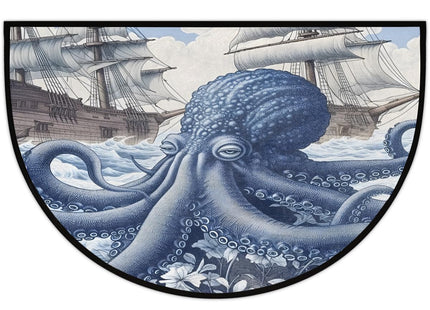 Half Round Doormat Non-Slip Area Rug, Blue Nautical Octopus Huge Ocean Kraken Circle Door Mats Entryway Floor Rug Indoor for Kitchen Living Room Bathroom,36 x 24 Inch