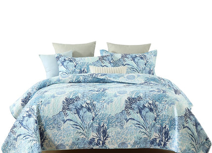 Autumn Dream Cotton Coastal Bedspread Quilt Sets Reversible Bedding Coverlet Sets Comforters, Fairytale Seaweed Blue Bedspread, Blue Ocean, Queen Size