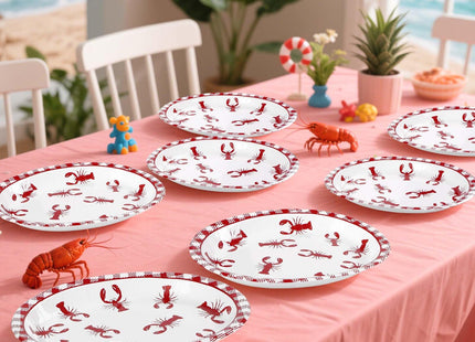 Greencian 50Pcs Crawfish Boil Red Grid Large Oval Paper Plate 12 x 10 Inch