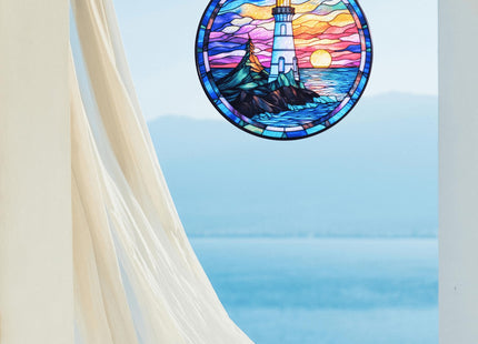 Lighthouse Garden Suncatcher, Stained Glass Window Hanging Memorial Gift for Mom, Sun Catcher for Home Garden, Christmas Party & Wedding Decor