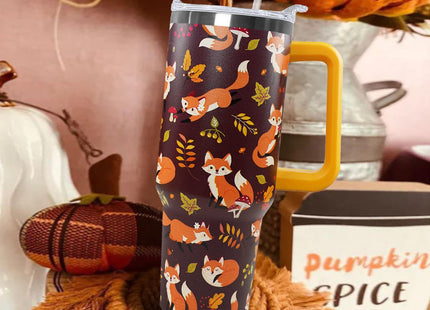 Ceovfoi 40 oz Fall Fox Tumbler With Lid and Straw, Travel Mug Cup Water Bottle, Gifts for Fox Lovers, Decor Accessories