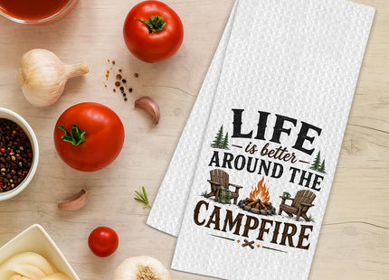 Elmsfell Camping Kitchen Towel 16x24, Life is Better Around the Campfire