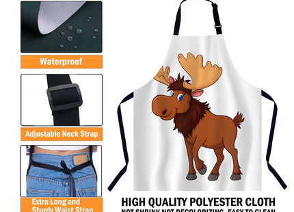 Xuwenz Cartoon Moose Waterproof Apron Kitchen Chef Aprons Bibs for Grooming Cooking Baking Painting Gardening