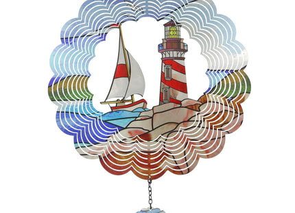 YNGFIL Lighthouse 3D Wind Spinner Kinetic Metal Art Hanging Wind Spinner Outdoor Decoration Ocean Ornaments Decor for Yard and Garden