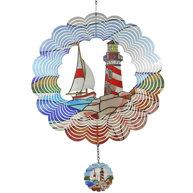 YNGFIL Lighthouse 3D Wind Spinner Kinetic Metal Art Hanging Wind Spinner Outdoor Decoration Ocean Ornaments Decor for Yard and Garden