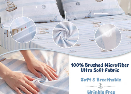 Ocharo Sailboat Bed Sheet Set Full Size for Kids,Blue Nautical Theme