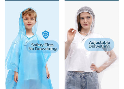 SANXINHT Disposable Rain Poncho Family 10 Pack for Adults & Kids with Hood - 2X-Thicker for Theme Parks, Travel & Outdoors