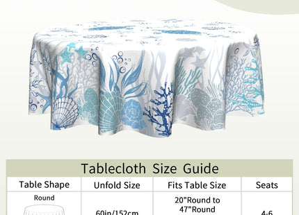 Imiss Sea Turtle Beach Round Tablecloth 60 Inch Nautical Themed Coral Starfish Seashell Table Cloth Washable Polyester Reusable Table Cover for Dining Party Picnic Holiday