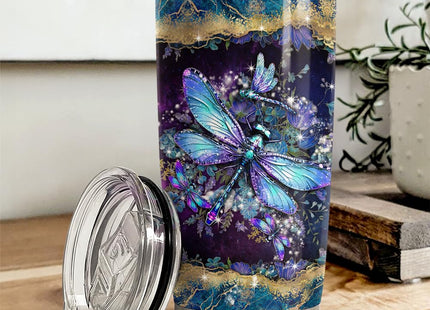 SANDJEST Dragonfly Tumbler 20oz Stainless Steel Insulated Coffee Travel Mug Cup Dragonfly Gifts for Women Girls on Birthday Christmas Mothers Day