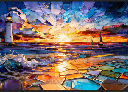 Leodozzio 1000Pcs Wooden Jigsaw Puzzle Sunset Lighthouse Decor 17x23.2in