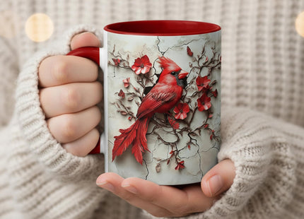 ANOVRA Red Cardinal Coffee Mug, Cardinal Bird Mug for Bird Lovers, Floral Branch Butterfly Kitchen Office Decor, Accent Ceramic Cup Printed Both Sides for Coffee Tea Cocoa
