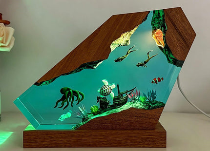 Octopus Ocean Resin Lamp, Handmade Resin Night Light for Home Office Decor
