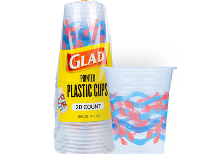 Glad Everyday Clear Plastic Cups, Lobster Waves, 16 Oz, 20 Count