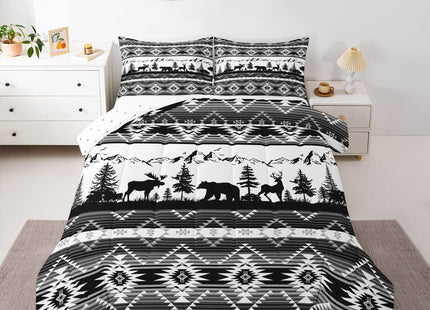 Feelyou Western Bedding Set Soft for Boys Girls, Southwestern Aztec Comforter Set Toddler Size Bear Duvet Quilt Microfiber Deer Moose Bedroom Decor Wild Animals 2 Pcs with 1 Pillow Cases
