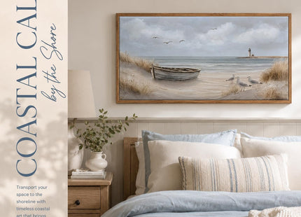 Framed Beach Coastal Lighthouse Canvas Wall Art 16X32 Inch
