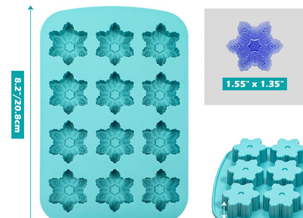 Kamehame Snowflake Ice Cube Mold, 2 Pcs Christmas Snowflake Silicone Mold, 12 Grids Snow Ice Cube Trays, Chocolate Dessert Baking Molds, Blue
