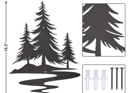 TYLCC Metal Pine Tree Wall Art, Black Rustic Cedar Tree Wall Decor