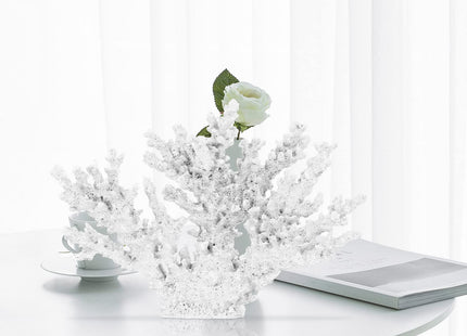STOBAZA Coral Resin Sculpture 13.4 Inch Faux White Coral Ornament Coastal Tabletop Decor for Living Room Office Accent
