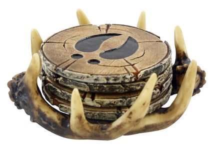 Pine Ridge Deer Antler Drink Coaster Set of 4 Old West Decor - Home Table Beverage Coaster with Holder - Drink Glass Holder with Outdoors Rustic Cabin Theme