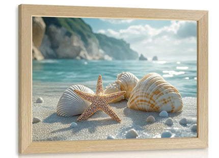 Beach Bathroom Decor, Coastal Ocean Wall Art, Seashell Picture 8x10 Framed