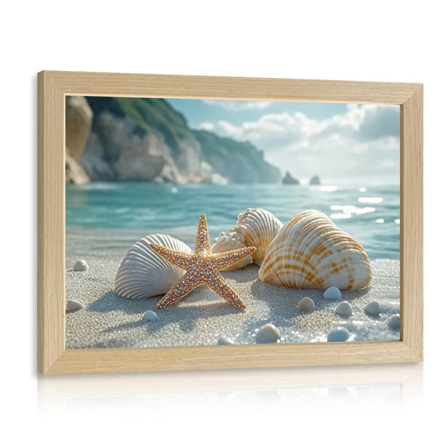 Beach Bathroom Decor, Coastal Ocean Wall Art, Seashell Picture 8x10 Framed