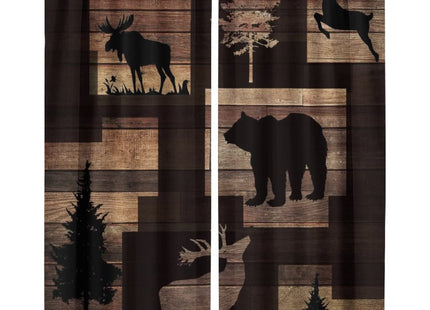 INSFBRB Rustic Lodge Cabin Rod Pocket Blackout Curtains for Living Room,Thermal Insulated Abstract Vintage Jungle Wildlife Elk Deer Tree Bear Window Curtains,54L x 21W 2 Panels