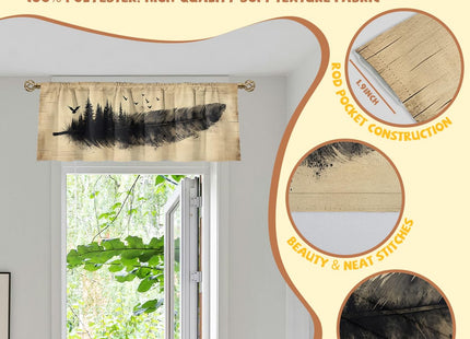 Wssklovj Feather Valance Curtain for Windows 2 Pack Forest Bird Ink Drawing Tree Forest Rod Pocket Window Treatments Short Curtains for Kitchen Windows Bathroom Bedroom 54x18 Inch