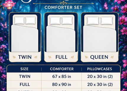 AILONEN Beautiful Butterfly Fairy Comforter Set,Magic Mushroom Duvet Set Queen Size, Mysterious Fairy Forest Theme Bedding Set Perfect for Kids Girls Bedroom,1 Quilt + 2 Pillow Case