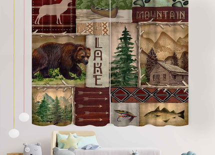 Retro Rustic Curtains, Vintage Bear Deer Farmhouse Forest Cabin Lodge Woodland Adventure Cottage Country Blackout Window Curtains Drapes for Bedroom Living Room Kitchen 2 Panels Set, 42"x54" Inch