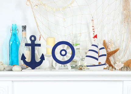 COCHIE Wooden Anchor Nautical Decorations Set of 3, Double-Sided Summer Nautical Tiered Tray Decor, Wood Cruise Anchors Sign for Tabletop, Home, Office, Desk, Shelf, Party Decoration (Sailboat)