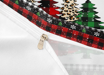 Christmas Snowflake Kids Duvet Cover Set Twin Size,Plaids Leopard Pine Tree Bedding Set,Girls Boys Adults Room/Xmas Cabin Decor,Holiday Rustic Comforter Cover,Red Black Quilt Cover,2pcs,1 pillowcase