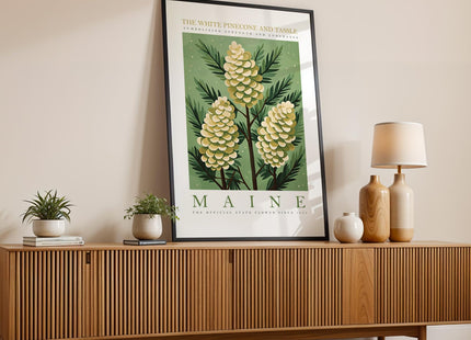 Maine State Flower Poster Wall Art Prints, White Pine Cone and Tassel, Trendy Floral Poster, Abstract Botanical Wall Art for Office, Bedroom, Bathroom, Living Room Decor (Unframed)