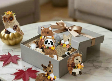 naturevibe Set of 6 Sisal Woodland Animals w/Floral for Fall Home Decor