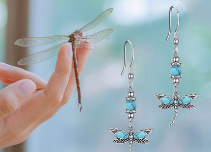 AOBOCO Sterling Silver Turquoise Dragonfly Earrings for Women Dangle Turquoise Leverback Earrings Jewelry Birthday Mothers Day Gifts for Mom (Dragonfly)
