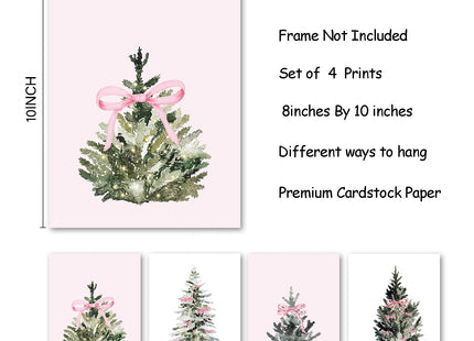 foedor Pink Christmas Pine Tree Wall Art Decor, 8x10 Set of 4