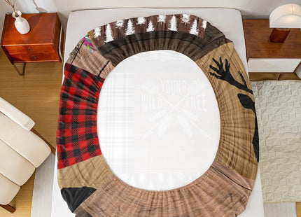 Retro Cabin Bed Sheet Rustic Adventure Bear Deer Fitted Sheet Hunting Wildlife Wild Animal Bedding Sets Plaid Lodge Farmhouse Fitted Bed Sheets Western Country Comforter + 1 Pillow Case, Twin Size