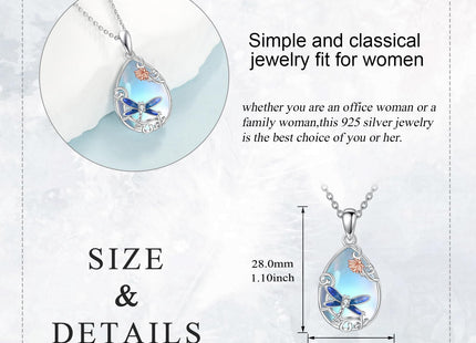 LUHE Dragonfly Necklace 925 Sterling Silver Moonstone Pendant Necklace Dragonfly Jewelry Gifts for Women