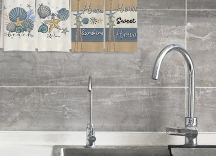 GOOZHO Coastal Beach Kitchen Towels, Home Sweet Home Seashell Starfish Beach Hand Towels for Bathroom, Housewarming Gifts Dish Tea Towels for Kitchen, Coastal Bathroom Decor, 16x24 Inch Set of 4