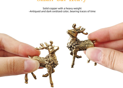 2Pcs Retro Brass Sika Deer Figurines Set Ideal for Home Office Decor