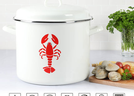 Martha Stewart 16-Quart Enamel on Steel Scratch-Resistant Lobster Stock Pot – Linen – Durable Large Capacity Pot for Boiling, Steaming & Seafood Cooking