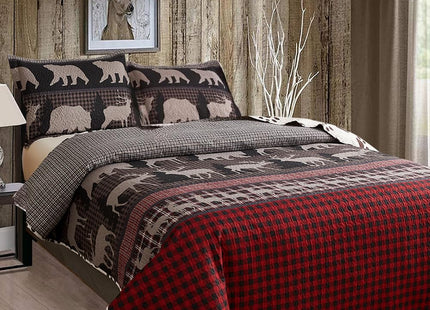 Ycosy Rustic Quilt Bedding Set King Size Bedspread Coverlet Plaid Lodge Cabin Bedding Patchwork Country Quilts Brown Bear Lightweight Reversible Quilts Foreat King Bed Set with 2 Pillow Shams