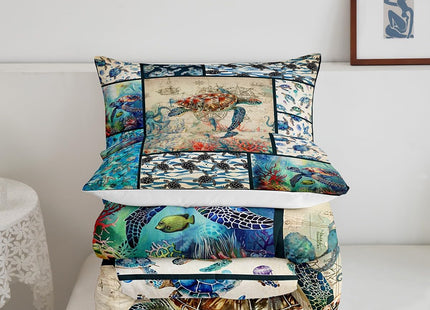 Octopus Bedding Set Twin Size, Kids 3D Sea Turtle Crab Comforter Set, Boys Tortoise Nautical Duvet Set, Girls Ocean Life Patchwork Quilt, Underwater World Bedding Comforter Sets with 1 Pillowcase
