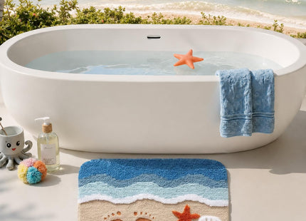 WENBOER Beach Bath Mat, Coastal Bathroom Rug, Soft Microfiber, 16x24 Inch