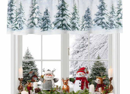 Homechoid Christmas Curtain Valance for Windows/Living Room/Kitchen/Bathroom/Farmhouse, Winter Forest Snowy Pine Tree Short Rod Pocket Tier Curtain Window Treatment Curtains Drape 1 Panel 42x12