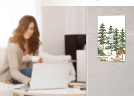 Tree Forest Deer Single Toggle Light Switch Plate Cover 1 Gang Decorative Outlet Plate Electrical Wall Plate Covers Receptacle Decorate Plug Covers For Kitchen Bedroom Bathroom Decor 4.5" X 2.76"