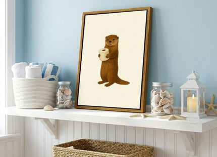Floating Framed Funny Bathroom Otter Canvas Wall Art, Cute Otter Wall Decor
