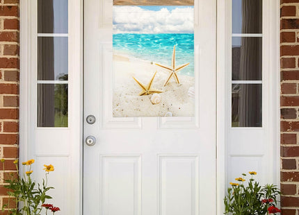 Mugod Summer Coastal Garden Flag 12.5x18 Inch, Beach Sand Starfish and Seashell Print, Double Sided Nautical Small Yard Flag, Burlap Outdoor Patio Lawn Porch Decor