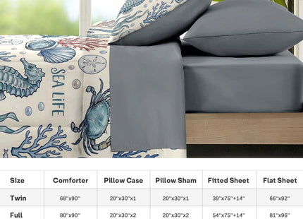 Nesker Twin Comforter Set with Sheets, 5 Pieces Ocean Nautical Bedding